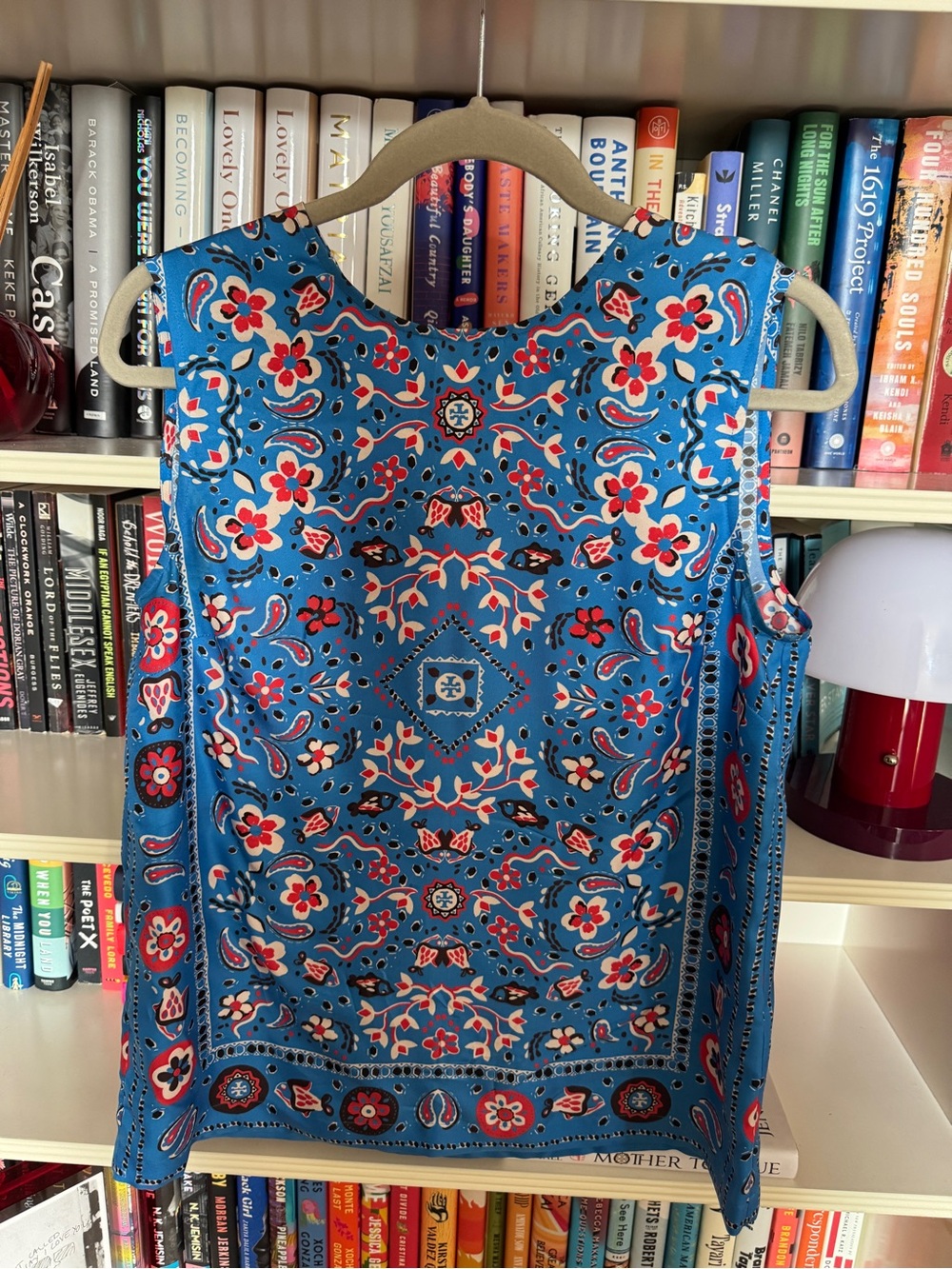 Tory Burch Blue Floral Bandana Print Sleeveless Top